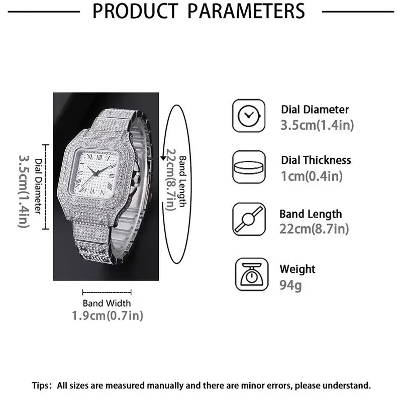 Unisex-Luxus-Diamant-Strassuhr mit goldenem Armband – Fashion Glamour Herren & Damen 2024
