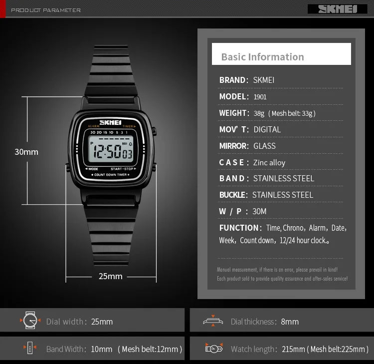 SKMEI Damen-Digitaluhr 1901 mit Chrono-Kalender kleinem Zifferblatt wasserdicht – Luxus Mode Trend