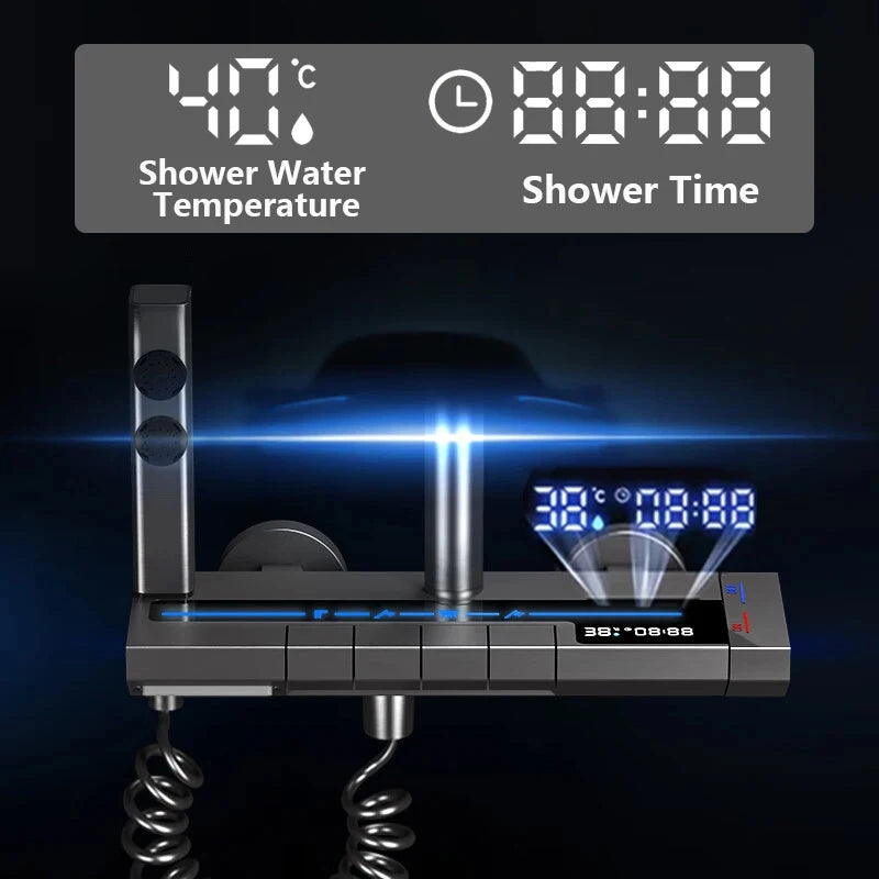 Ensemble Douche Aluminium Spatial Luxe – Affichage Digital Température, Boutons Piano & Lumière Ambiante | Robinet & Pommeau Pluie