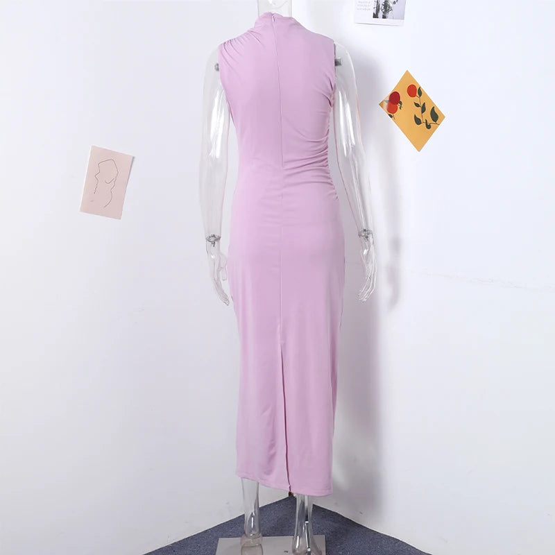 Damen Maxikleid Weiß Plissiert Ärmellos Rundhals – Schlank Machend Elegant | Sommerabend