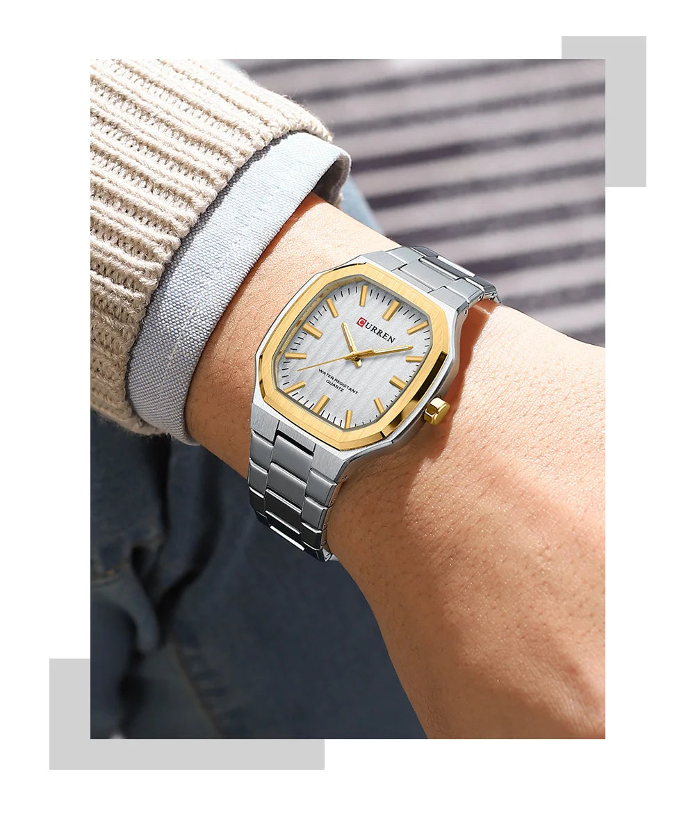 Montre Homme CURREN Business Carré Quartz – Acier Inoxydable Lumineux Étanche Classique