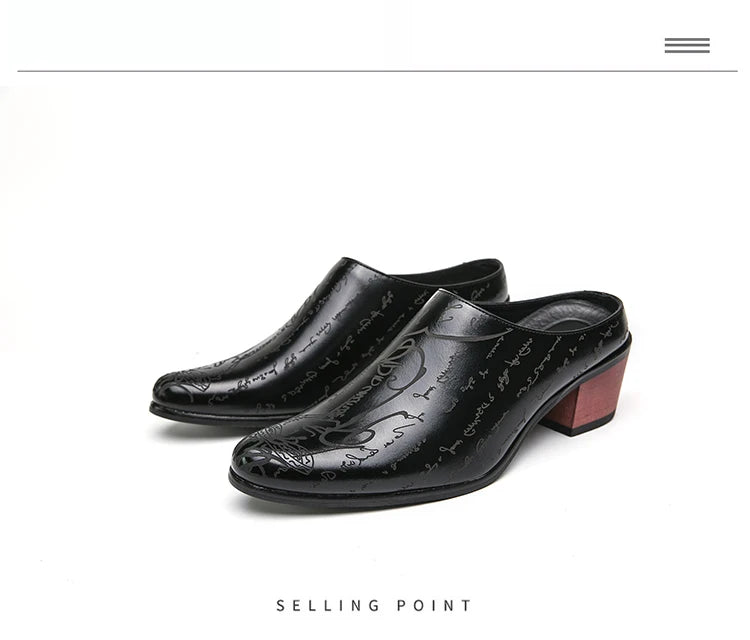 Mules Homme British Style Pointed Leather Rehaussantes – Dress Casual Cérémonial Été