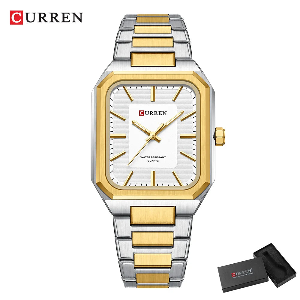 Montre Homme CURREN Vintage Rectangle Acier Inoxydable Quartz Lumineux Étanche – Style Rétro Chic