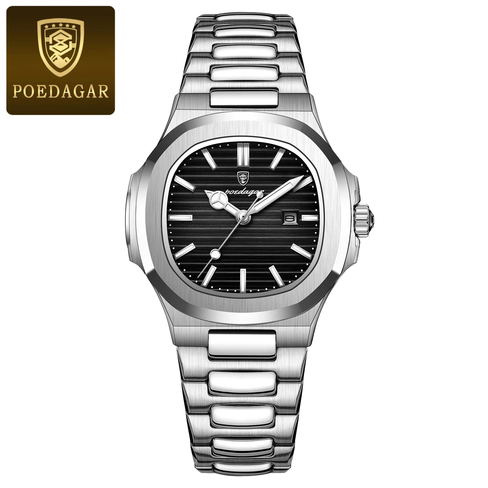 Montre Femme POEDAGAR Carrée Luxe Quartz – Lumineuse Étanche Date Acier Fashion