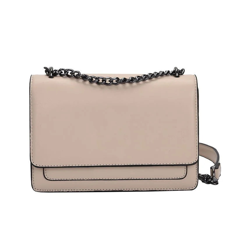 Sac Bandoulière Femme Chaîne Métal Logo – Pochette Crossbody Couleur Unie Fermeture Magnétique