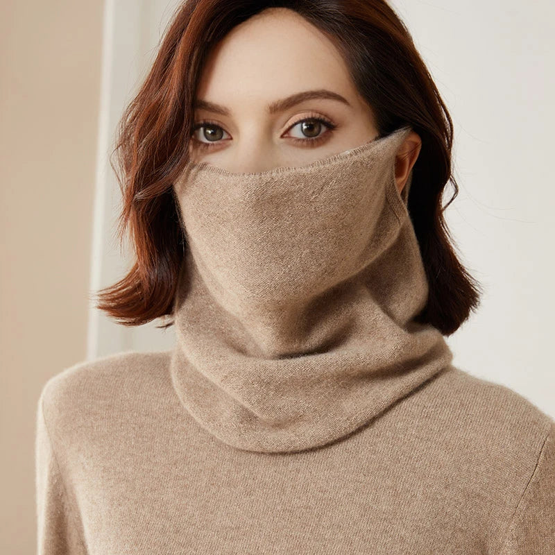 Tour de Cou Laine Mérinos 100% Femme – Écharpe Tube Ajourée, Cache-Oreilles & Masque Visage | Automne Hiver | Headband Chic