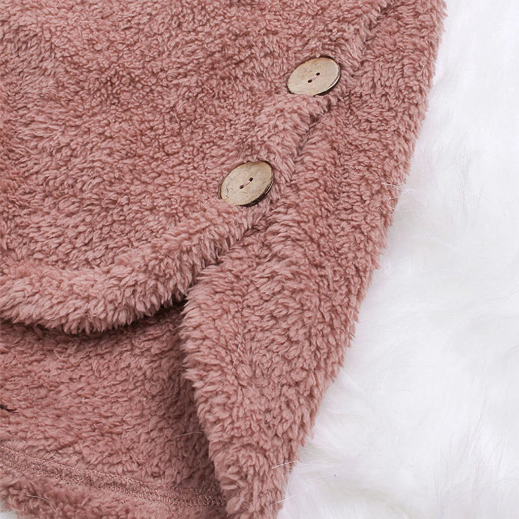 Damen Teddyfell-Mantel mit Kapuze – Warme Fleece-Jacke Unifarben | Herbst Winter Trend