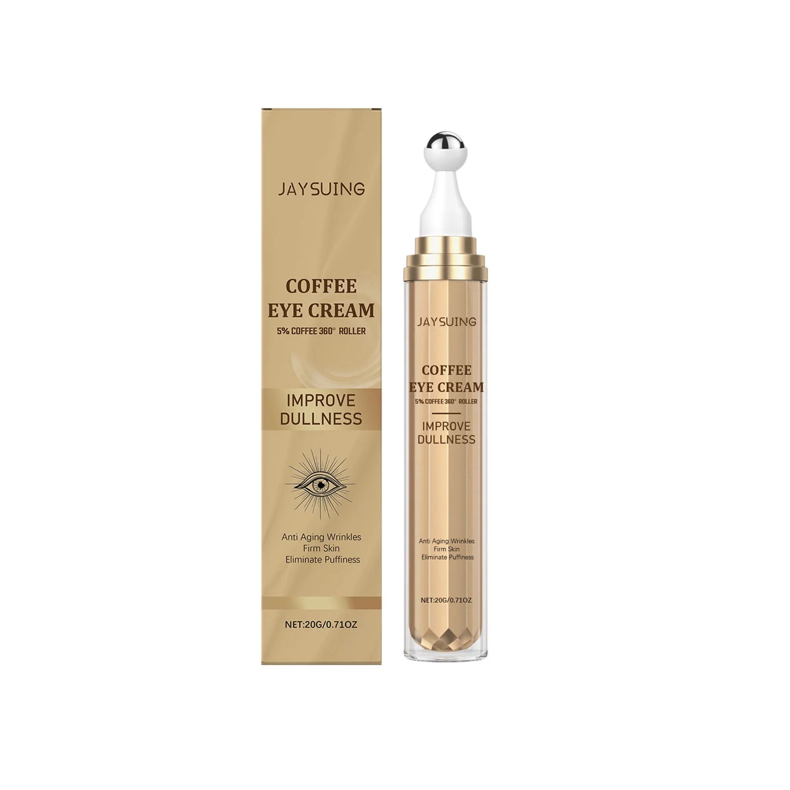 Crème Contour des Yeux Caféine – Anti-Cernes Poches Ridules Liftant Roller Massage