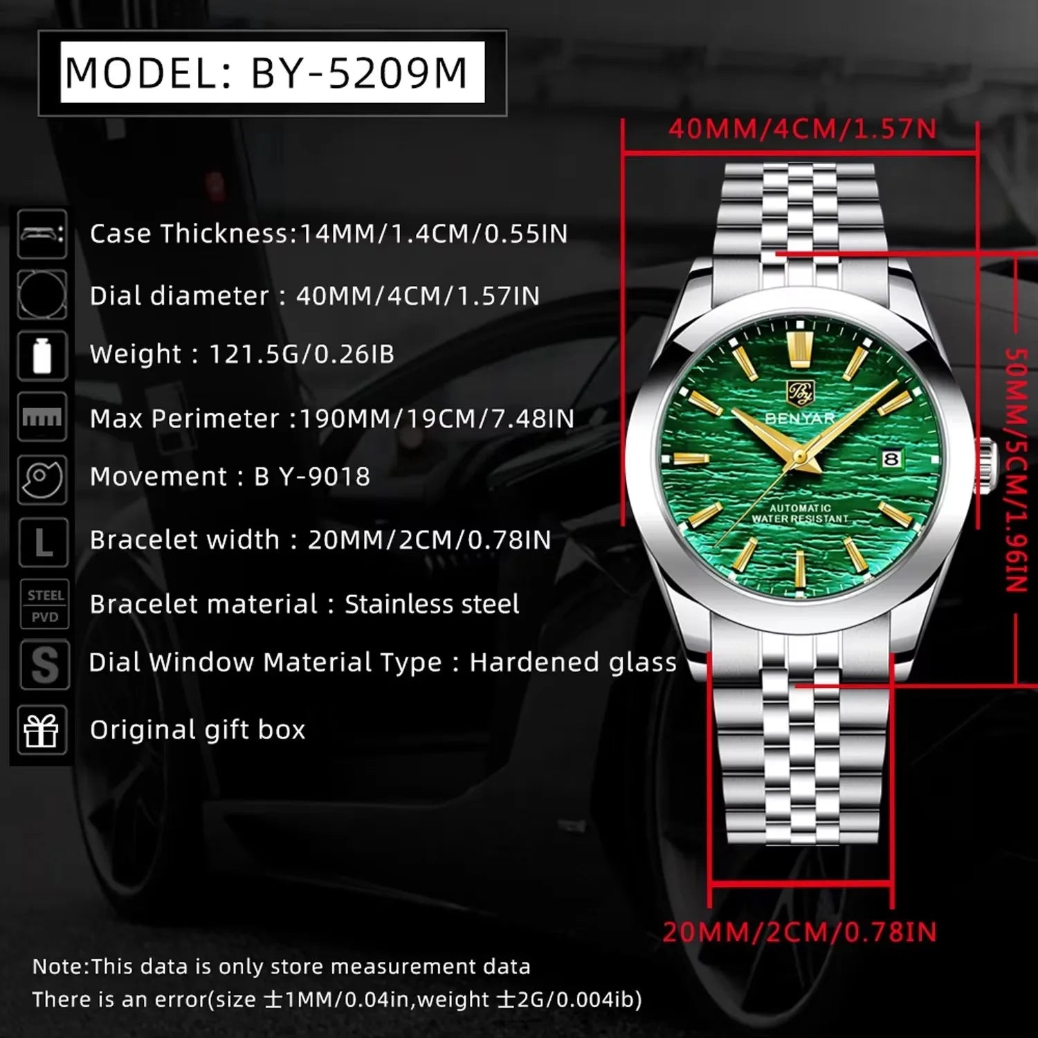 Montre Homme Luxe BENYAR Mécanique Automatique Acier – Étanche Sport Top Brand