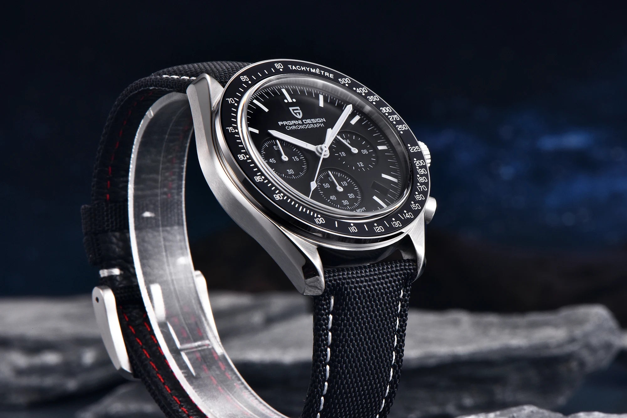 Montre Homme PAGANI DESIGN 2025 Lune Or Argent Quartz – Chronographe Saphir AR Date Auto