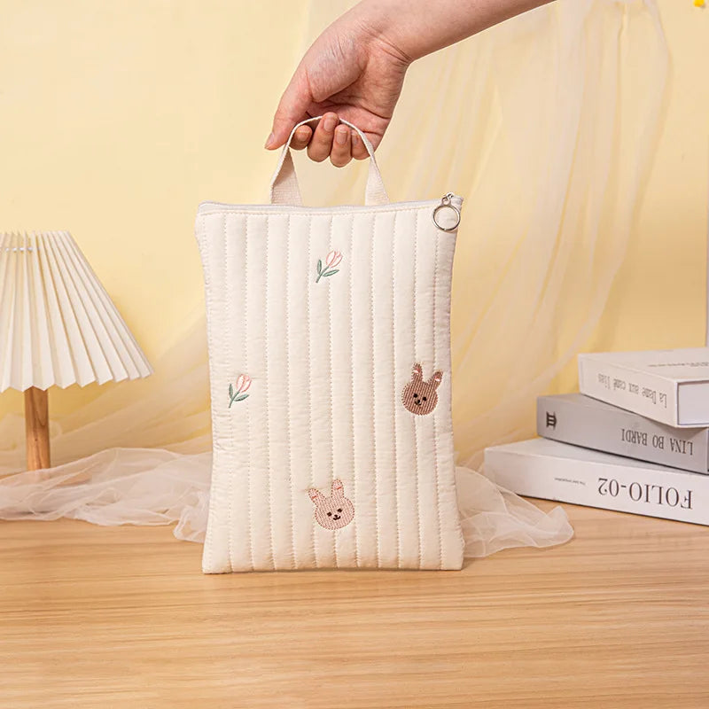 Sac à Langer Bébé Coton Broderie Ours – Pochette Couches Poussette Style Coréen Maman