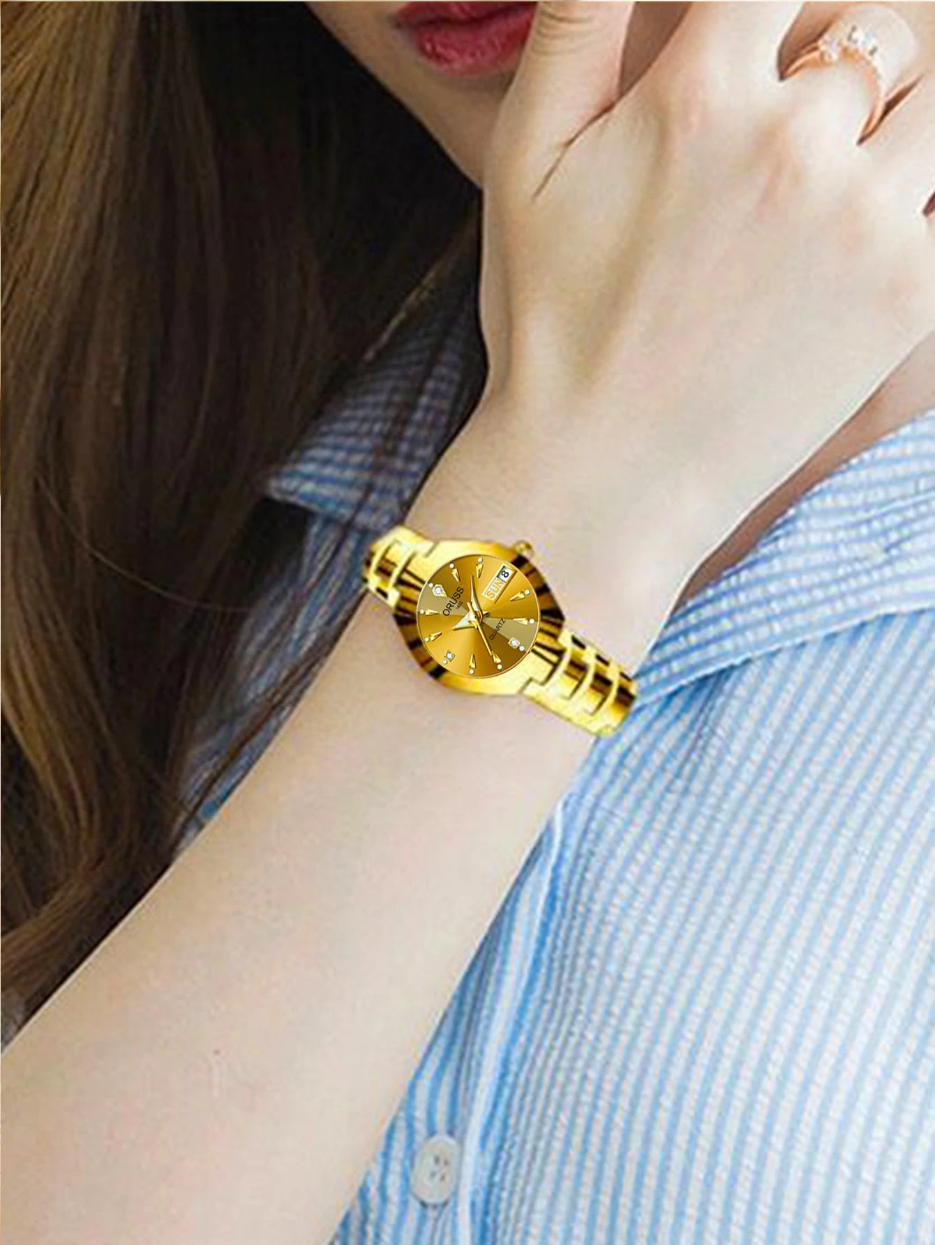 ORUSS Damen Armbanduhr Business Casual Luxus Edelstahl Quarz Datum Tag Wasserdicht 30M – Elegant Fashion