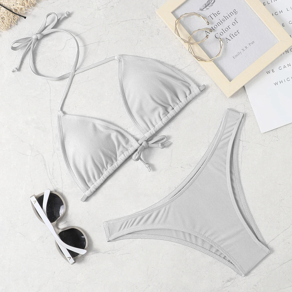Bikini Couleur Unie Sexy Femme - Maillot de Bain 2 Pièces Plage & Piscine