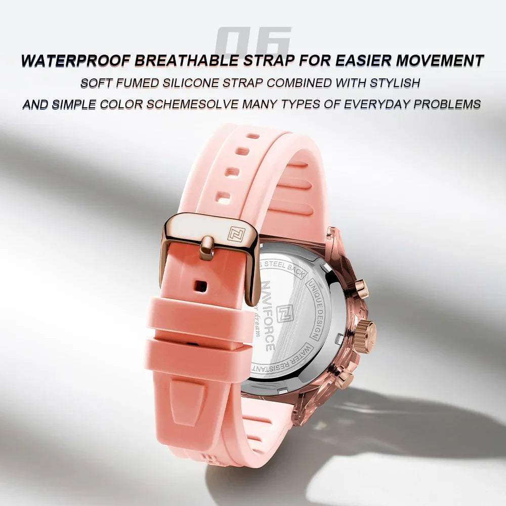 Montre Femme NAVIFORCE Sport Quartz LCD Digital – Étanche 50M Casual Fashion