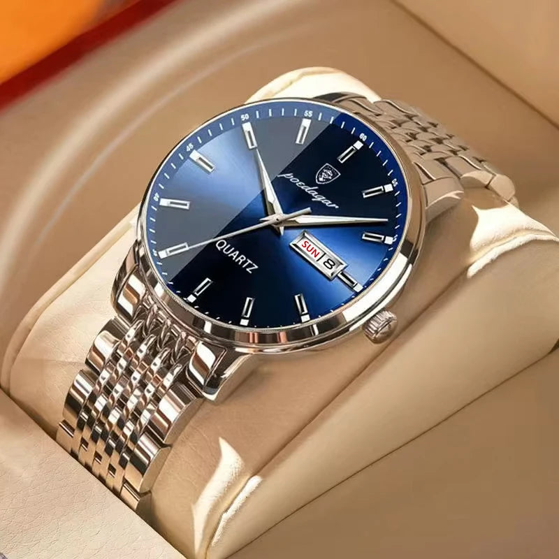 Montre Homme POEDAGAR Luxe Sport Quartz – Acier Lumineux Étanche Date Business