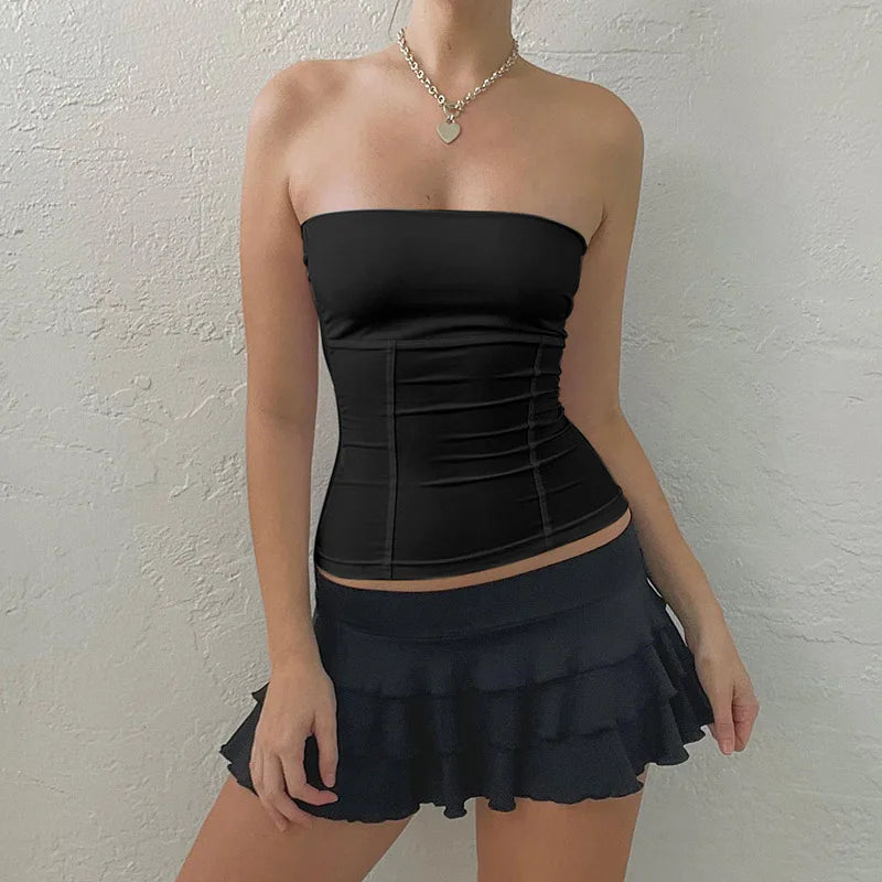 Bustier Corset Femme Y2K Sans Bretelles Épaules Dénudées Tube Top Sexy Slim – Été & Streetwear