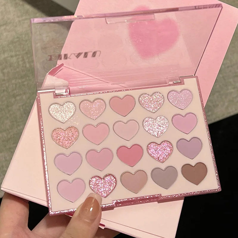Palette Fard à Paupières 20 Couleurs Forme Cœur Sweet Pink – Perle Glitter Violet & Rose | Blush Illuminateur Coréen