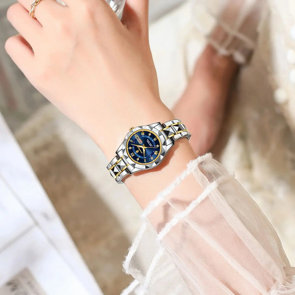 Montre Femme POEDAGAR Casual Quartz Lumineuse – Acier Inoxydable Étanche Date Semaine Fashion