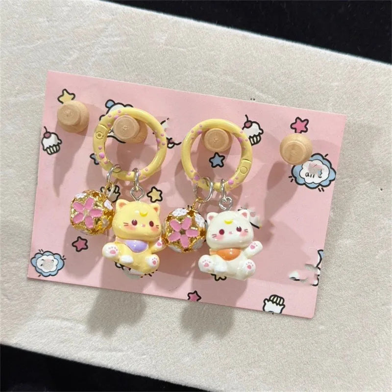 Porte-Clés Chaton Résine Clochette Kawaii – Lot 1 ou 3 pcs | 6 Couleurs au Choix | Pendentif Sac & Cadeau Femme Mignon & Original