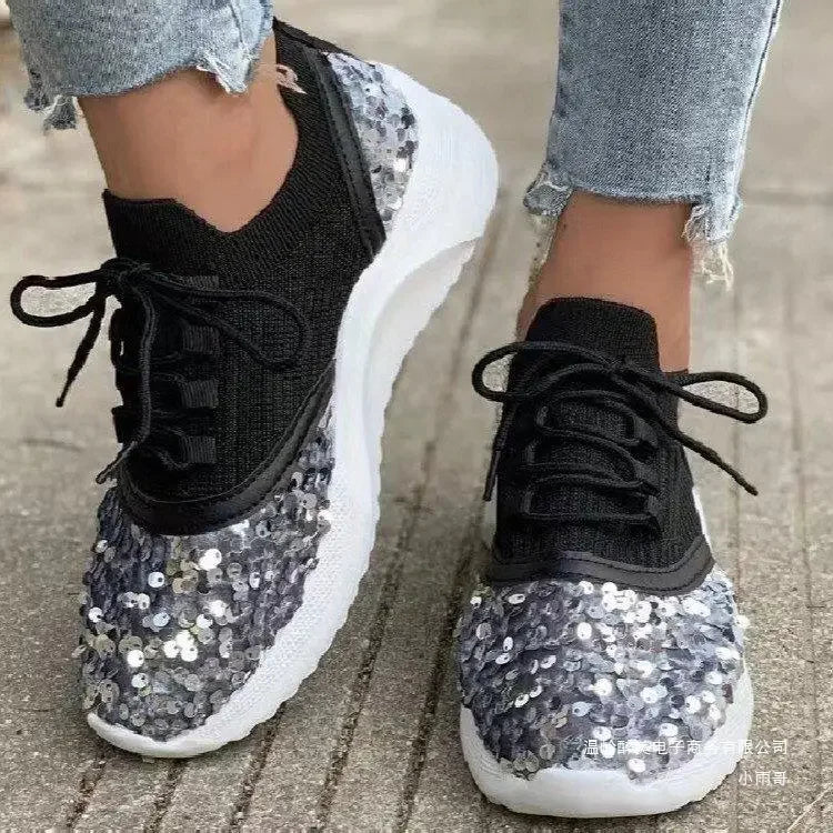 Sneakers Glitter Sequins Femme Grande Taille 43 – Running Sport Outdoor Lacets Fashion