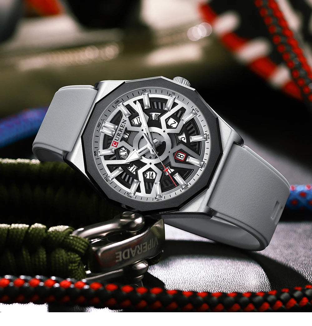 Montre Homme CURREN Design Créatif Quartz Silicone Lumineux Date – Fashion Sport Élégant