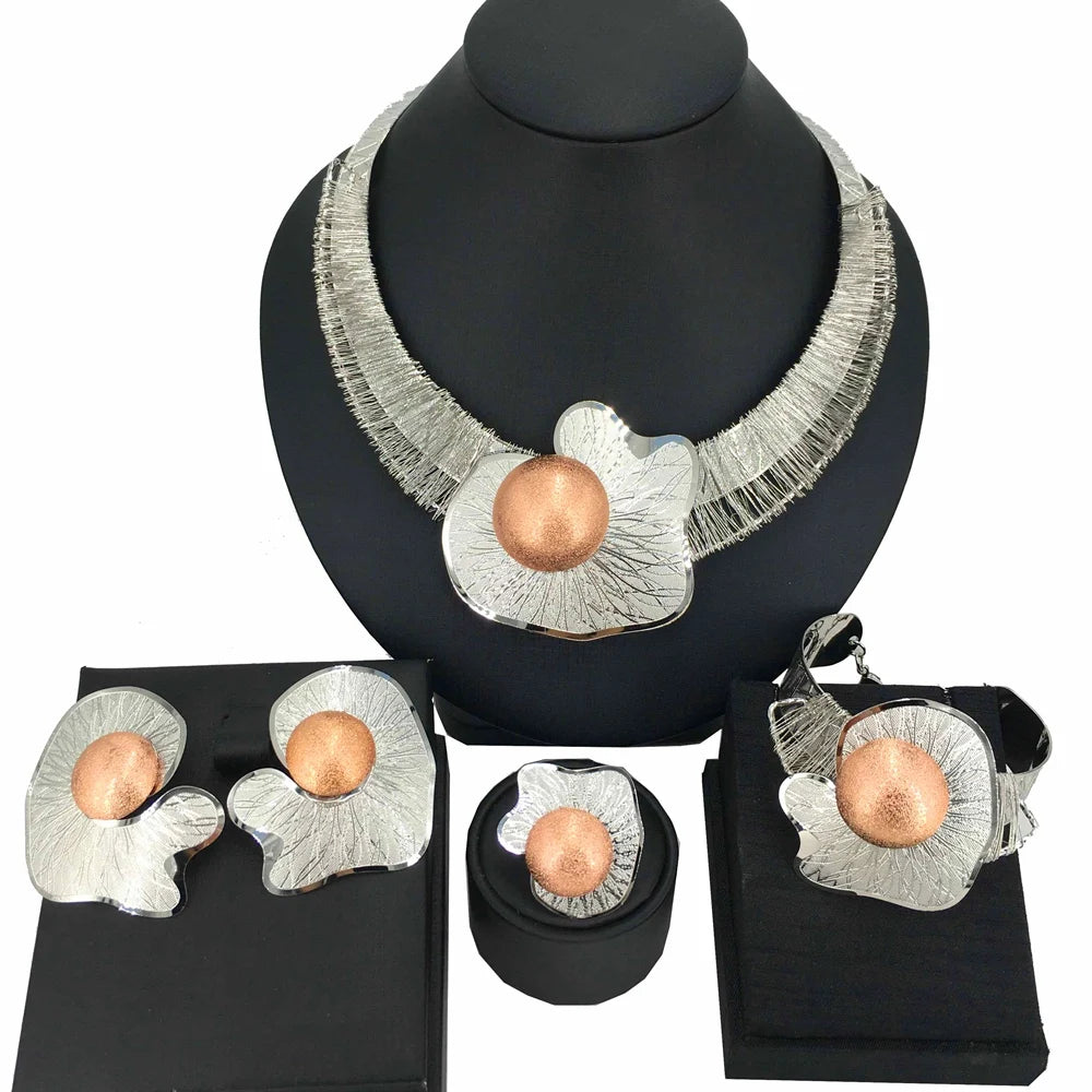 Parure Bijoux Plaqué Or Style Dubai & Africain – Collier Cuivre Ajouré Luxe | Set Bijoux Femme Cérémonie, Mariage & Soirée Premium