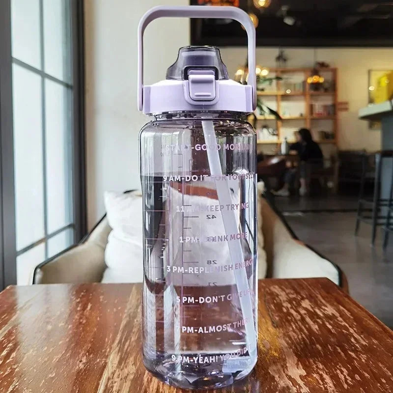 Gourde Sport 2L avec Paille & Marqueur Horaire – Grande Capacité | Hydratation Optimale Fitness, Gym & Outdoor | Portable