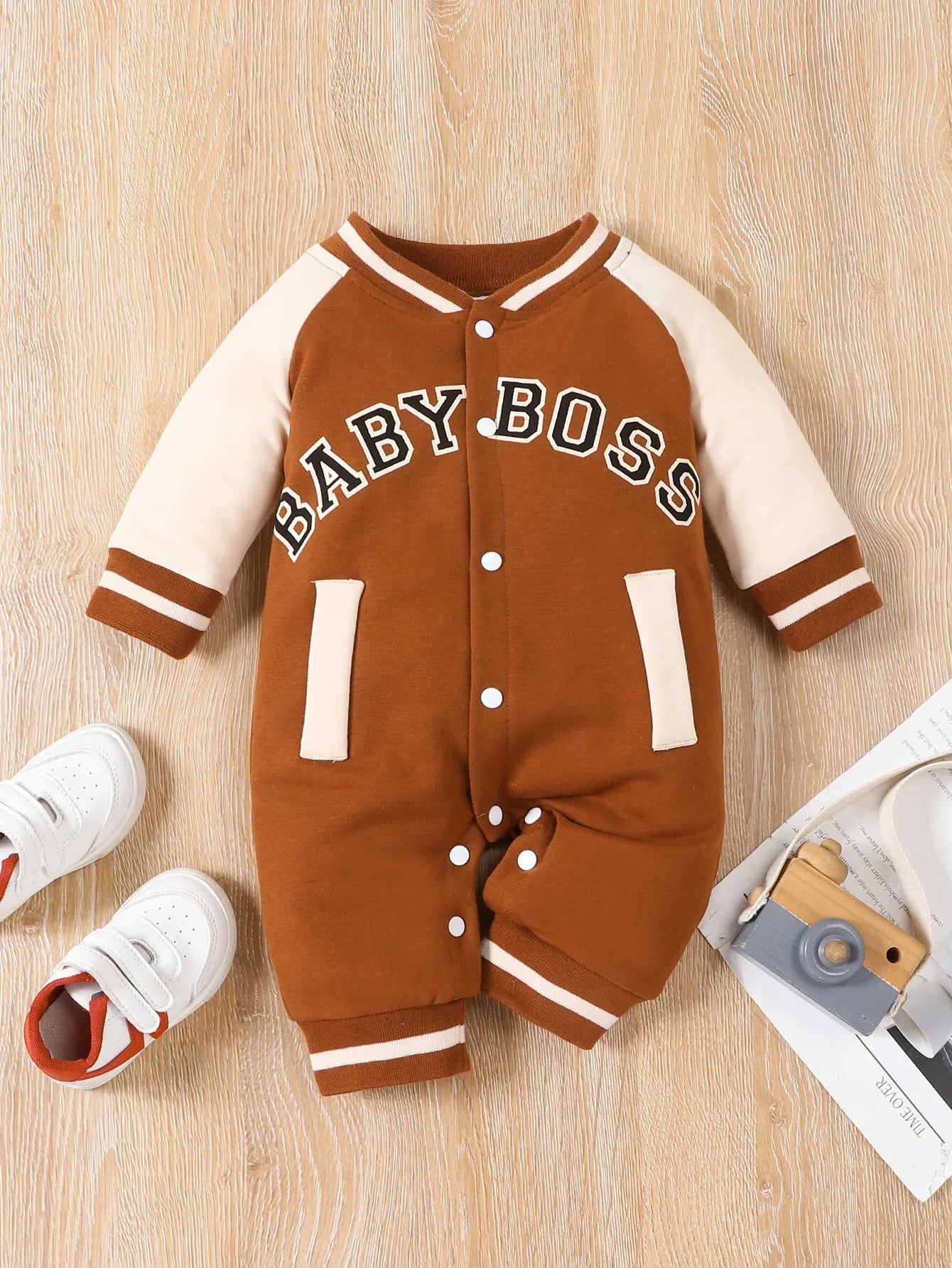 Combinaison Bébé Garçon Imprimé Lettres – Body Manches Longues Col Rond Tendance
