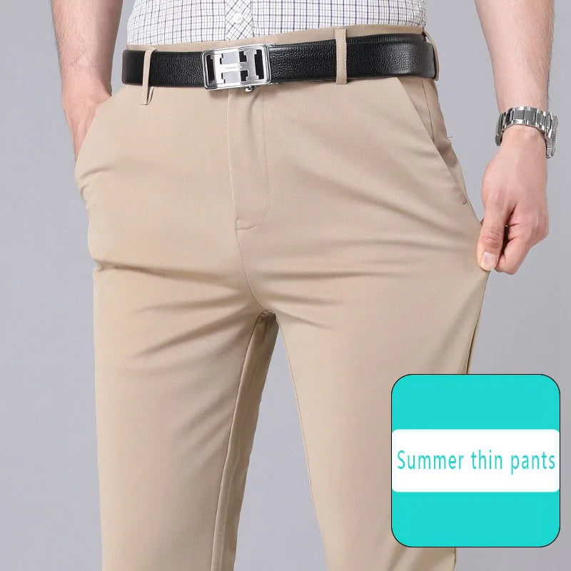 Herren Stretch Slim Hose Einfarbig – Smart Casual Schnelltrocknend Büro Koreanischer Stil Gerade Frühling Herbst | Premium Herrenmode