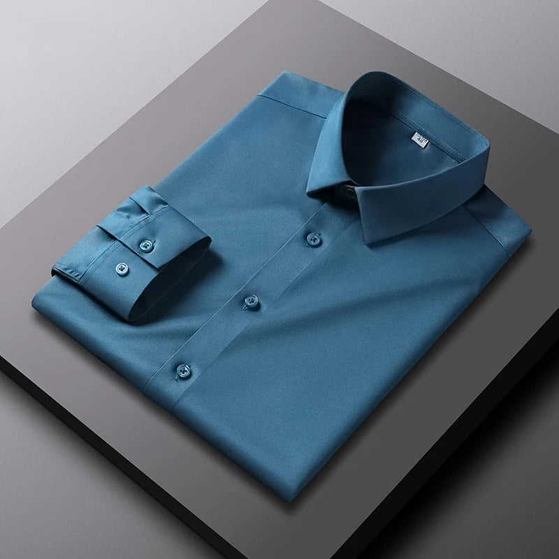 Chemise Homme Manches Longues Infroissable – Couleur Unie Casual Business Anti-Plis