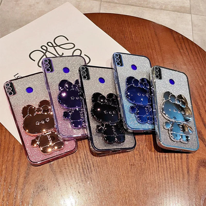 Coque Miroir Lapin Pliable Realme C71 C73 C75 – Support Intégré Antichoc | Accessoire Smartphone Kawaii