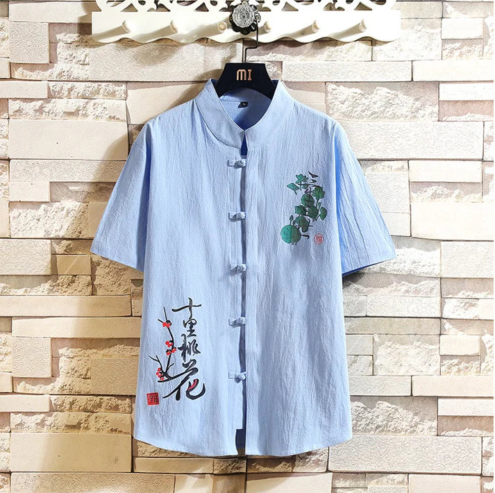 Chemise Style Chinois Homme Tang Suit Lin 2023 – Kung Fu Hanfu Manches 3/4 Grande Taille 4XL 5XL