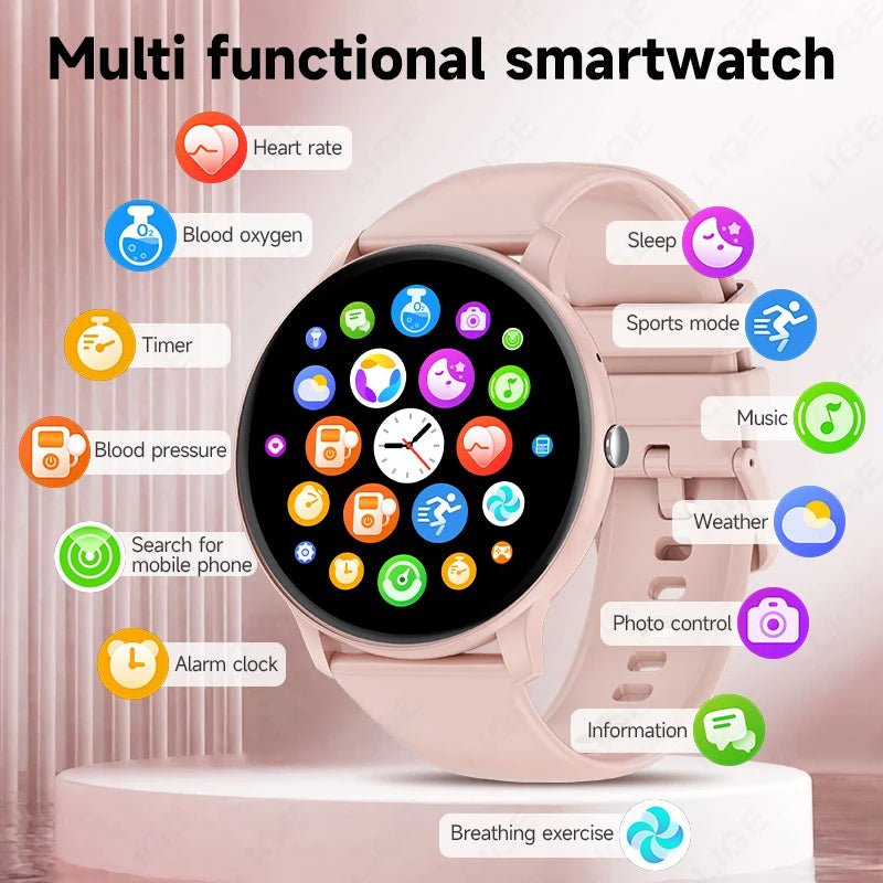 Unisex Smartwatch 1,39" Anrufe Nachrichten Sport Kalorien Wetter DIY Zifferblatt anpassbar Herren Damen Wasserdicht | Premium Multifunktions-Unisex-Smartwatch