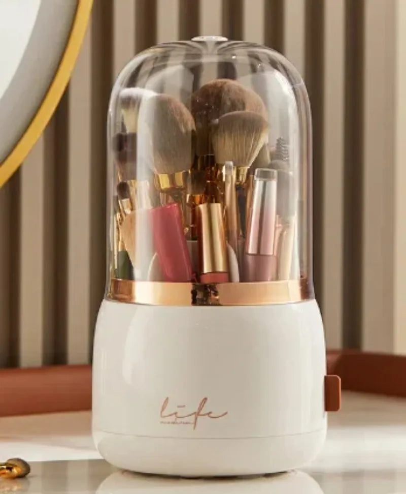 Organisateur Maquillage Rotatif 360° Transparent – Porte-Pinceaux Rangement Rouge à Lèvres Anti-Poussière | Boite Cosmétique