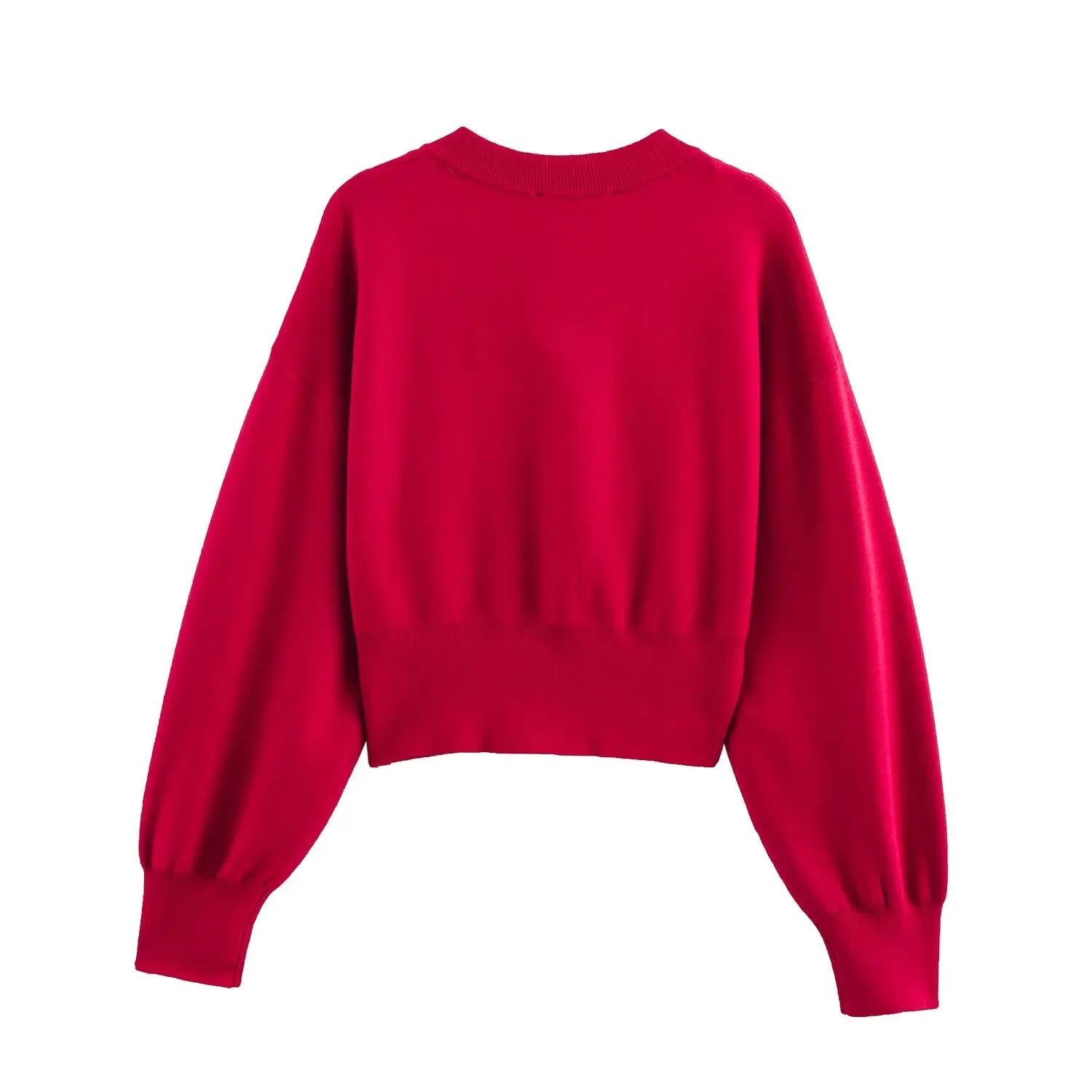 Cardigan Court Tricoté Femme Boutons Col Rond Manches Longues – Poignets Côtelés Chaud Automne