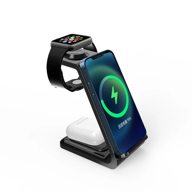 Chargeur 3-en-1 Stand Charge Rapide – iPhone 17-12 Apple Watch 6-8 iWatch AirPods Pro