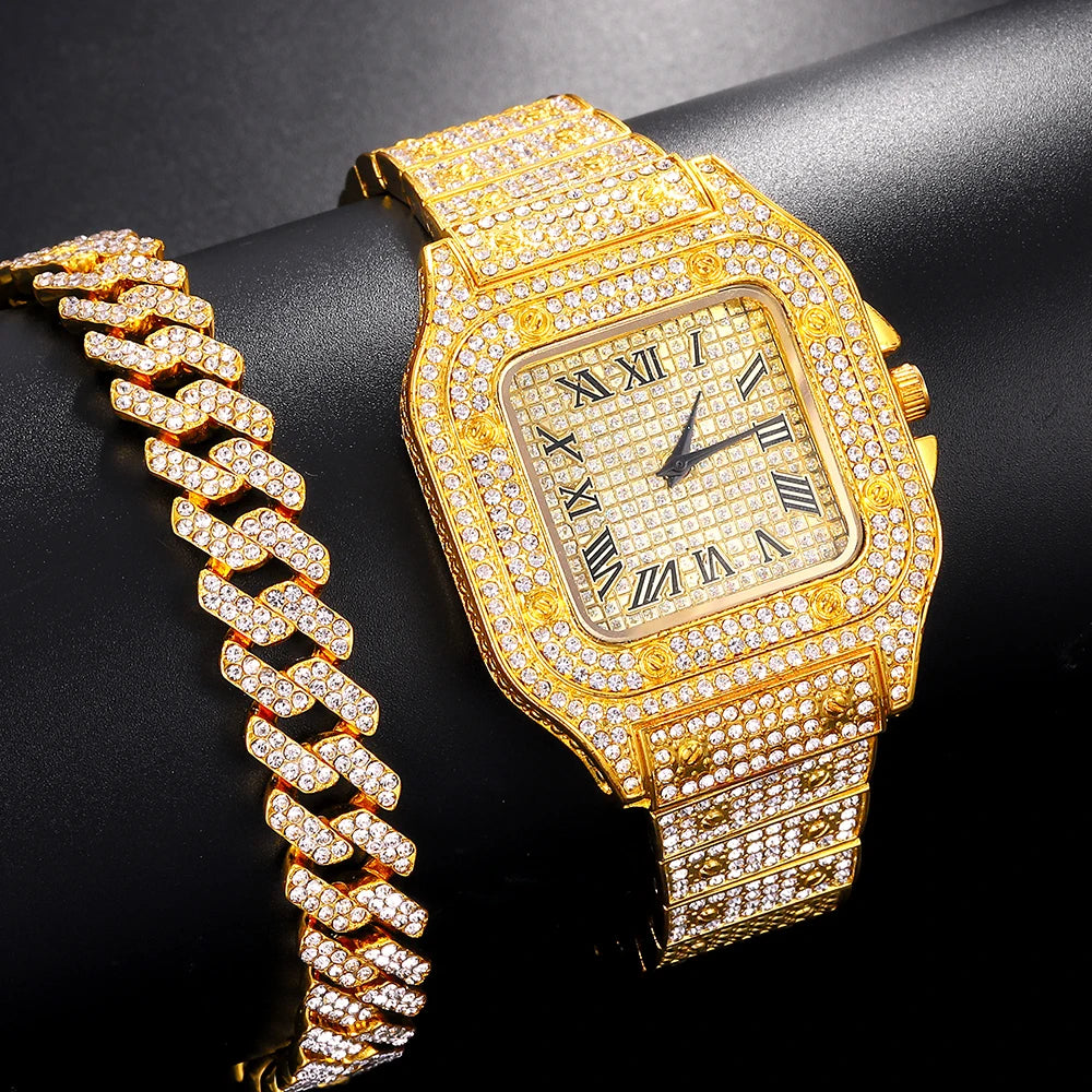 Montre Unisexe Moissanite Iced Out Hip Hop – Diamant Acier Inoxydable Étincelante Luxe