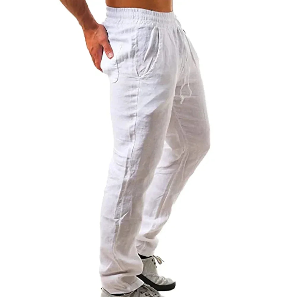 Pantalon Homme Coton Lin Respirant Couleur Unie Fitness Streetwear Casual Léger Confortable S-3XL | Pantalon Lin Coton Streetwear Premium