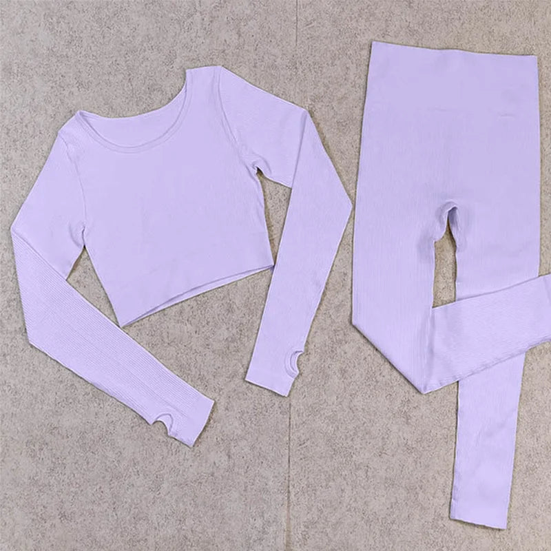 Ensemble Sport Femme Seamless Ribo – Legging Gainant & Haut Manches Longues | Gym, Yoga & Fitness | Tenue Sportive Sexy