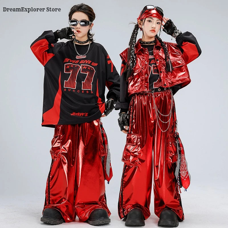 Hip Hop Street Dance K-Pop Kinder-Set – Glitzerweste Cargo für Mädchen Jungen Jazz