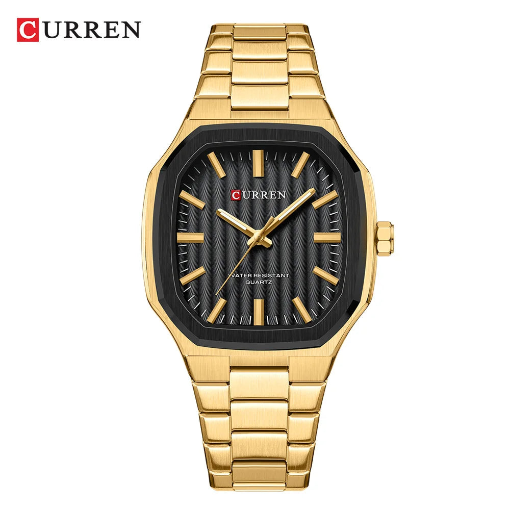 Montre Homme CURREN Business Carré Quartz – Acier Inoxydable Lumineux Étanche Classique