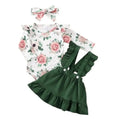 Tenue 3 Pièces Bébé Fille Fleurie – Top Manches Longues + Jupe Bretelles + Bandeau 0-12 Mois