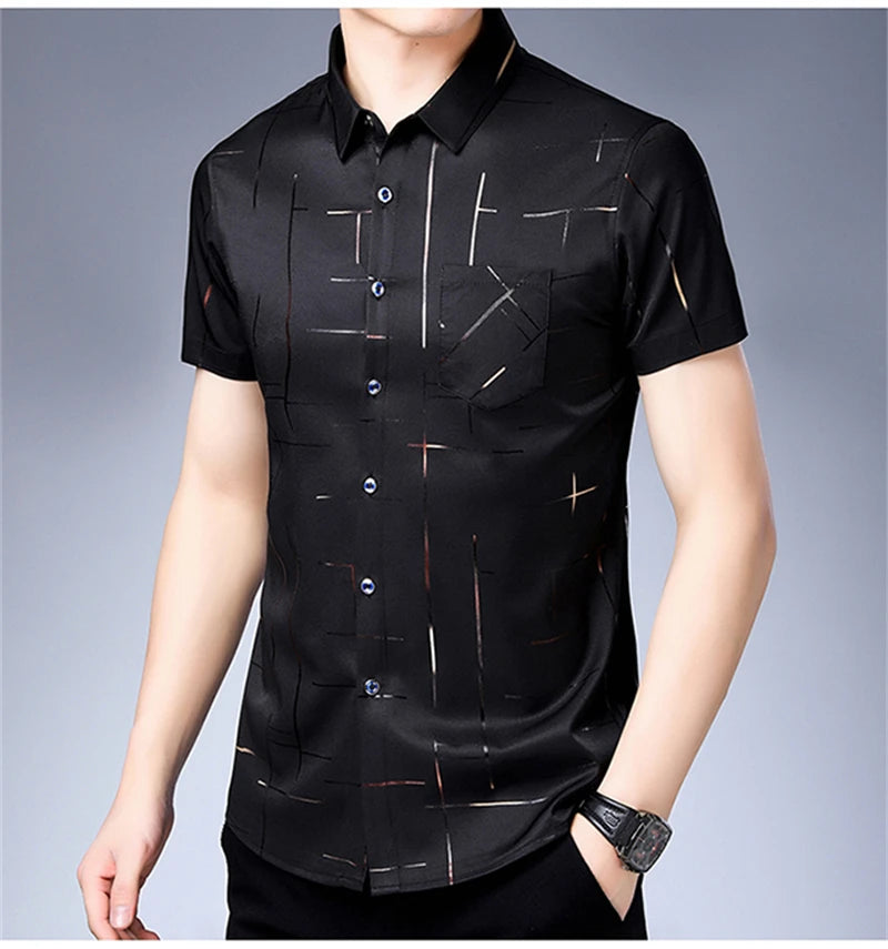 Chemise Homme Business Casual Manches Courtes Sans Repassage Anti-Froissé Confortable Polyvalente Élégante Intemporelle Fashion – Chemise Premium Sans Repassage Anti-Froissé Business Casual | Mode Homme Business Premium