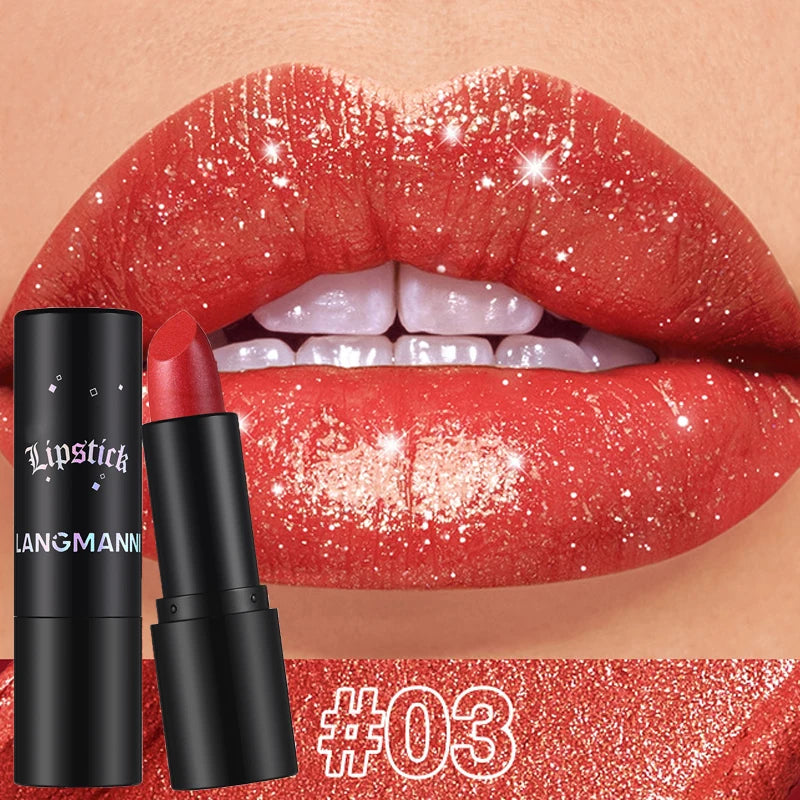 Rouge à Lèvres Métallique Nacré 7 Couleurs – Waterproof Longue Tenue | Diamant Brillant
