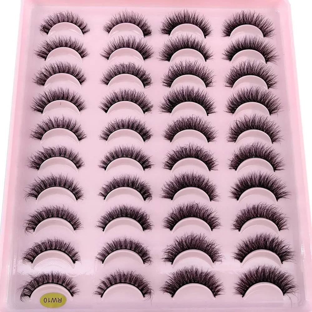 Lot 20 Paires Faux Cils Naturels 3D Vison – Extension Cils Longue Tenue | Maquillage Regard Envoûtant