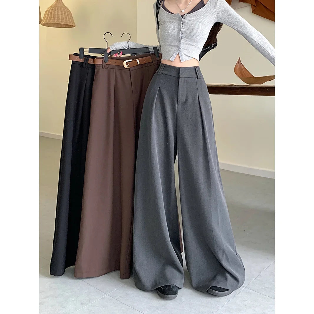 Damenhose Weit Hohe Taille Einfarbig Elegant Minimalistisch Büro-Stil Ulzzang – Casual Chic | Frühling Herbst
