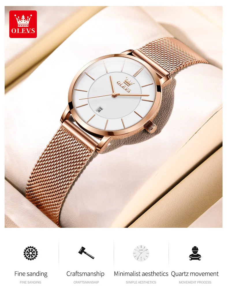OLEVS Damenuhr Quarz Wasserdicht Luxus Edelstahl Roségold Elegant Geschenkbox Inklusive | OLEVS Damen Luxus Roségold Premium Uhr