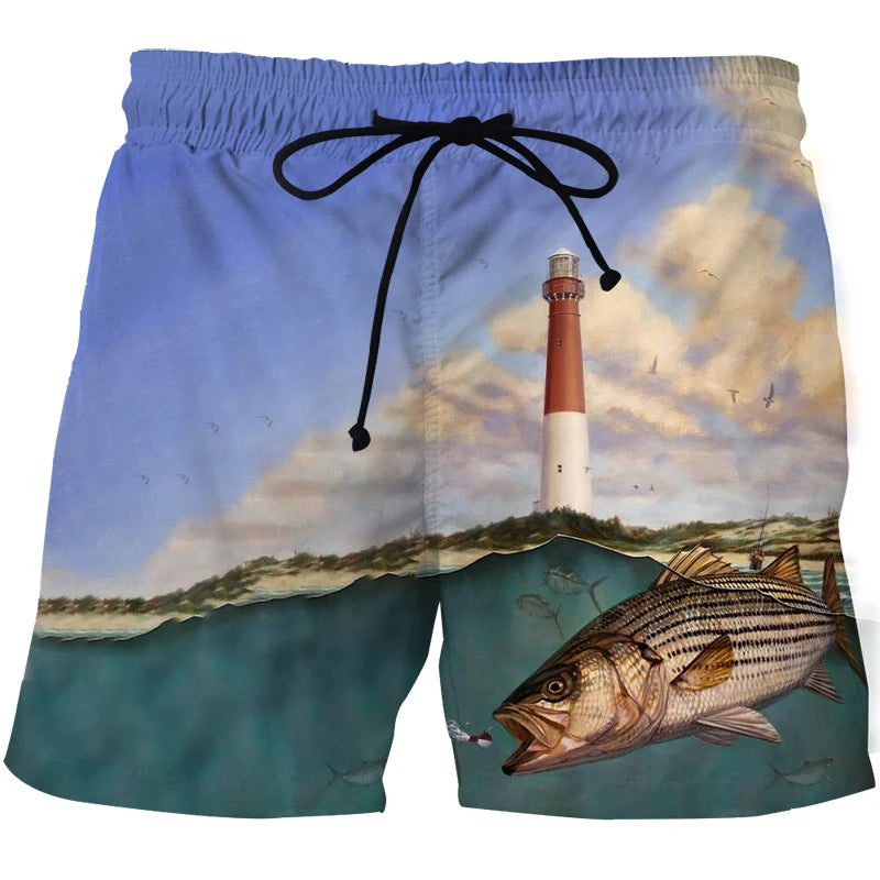 Short de Surf Homme Imprimé 3D Paysage & Poissons – Séchage Rapide | Plage, Fitness & Sport Été | Casual Tendance