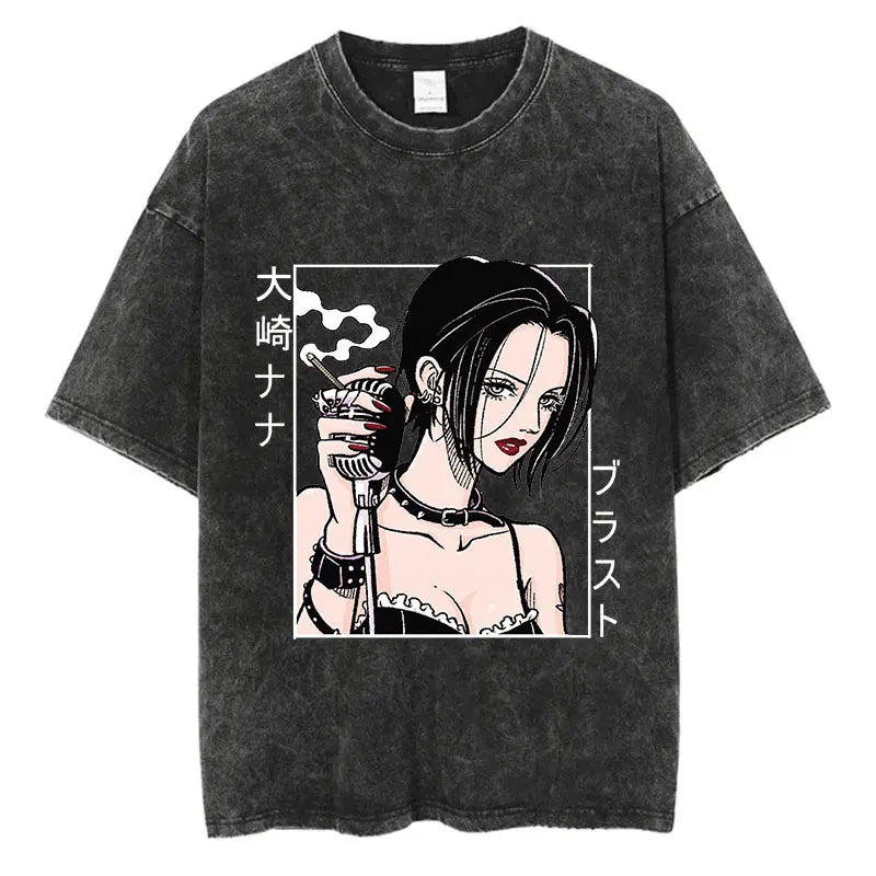 T-Shirt Anime Nana Osaki Imprimé Vintage Washed Harajuku Streetwear Graphique Été Manches Courtes Coton Unisexe – Tee Manga Japonais Tendance | Mode Streetwear Anime Premium