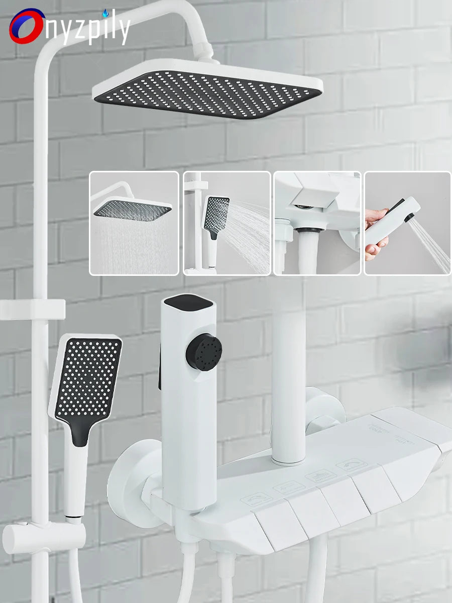 Ensemble Douche Blanc 4 Voies Style Piano – Pluie, Affichage Digital Optionnel & Bidet | Système Douche Complet